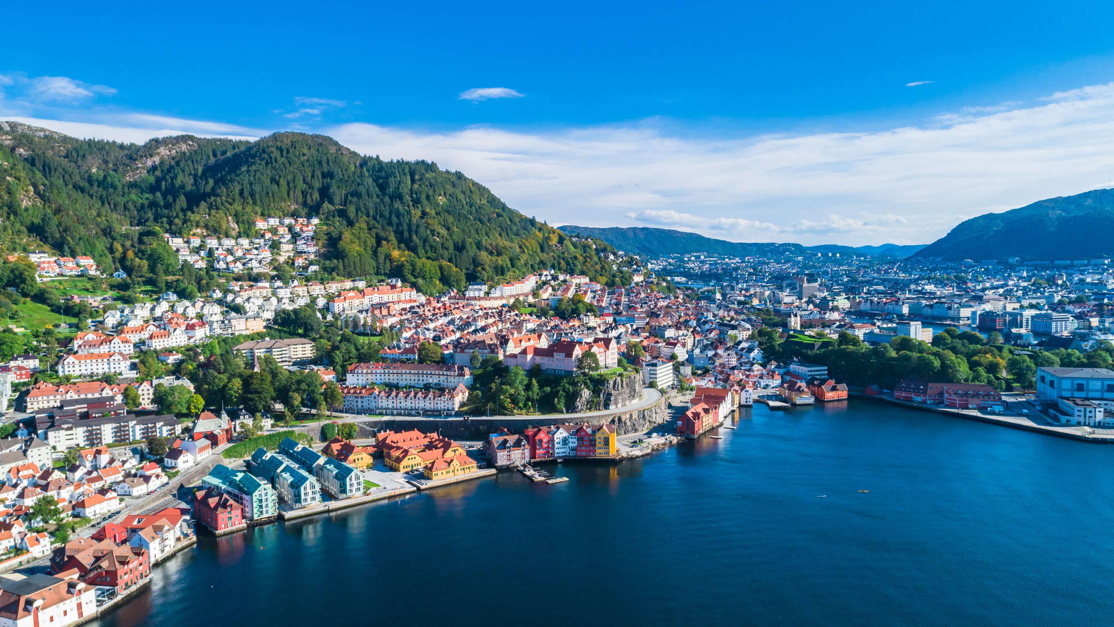 Bergen, Norway — colorful harbor and surrounding mountains