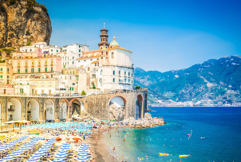 Colorful cliffside village of Positano cascading down to the azure Mediterranean sea on the Amalfi Coast, Italy
