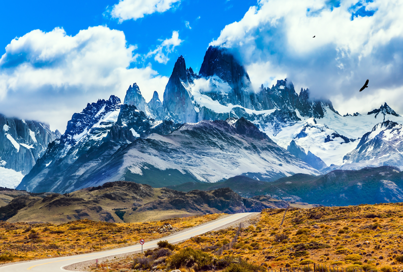 Grey Glacier and dramatic mountain peaks of Torres del Paine, Patagonia, Chile